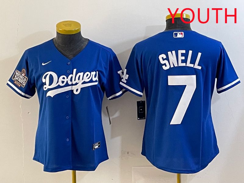 Youth Los Angeles Dodgers #7 Snell Blue Game 2025 Nike MLB Jersey style 3->youth mlb jersey->Youth Jersey